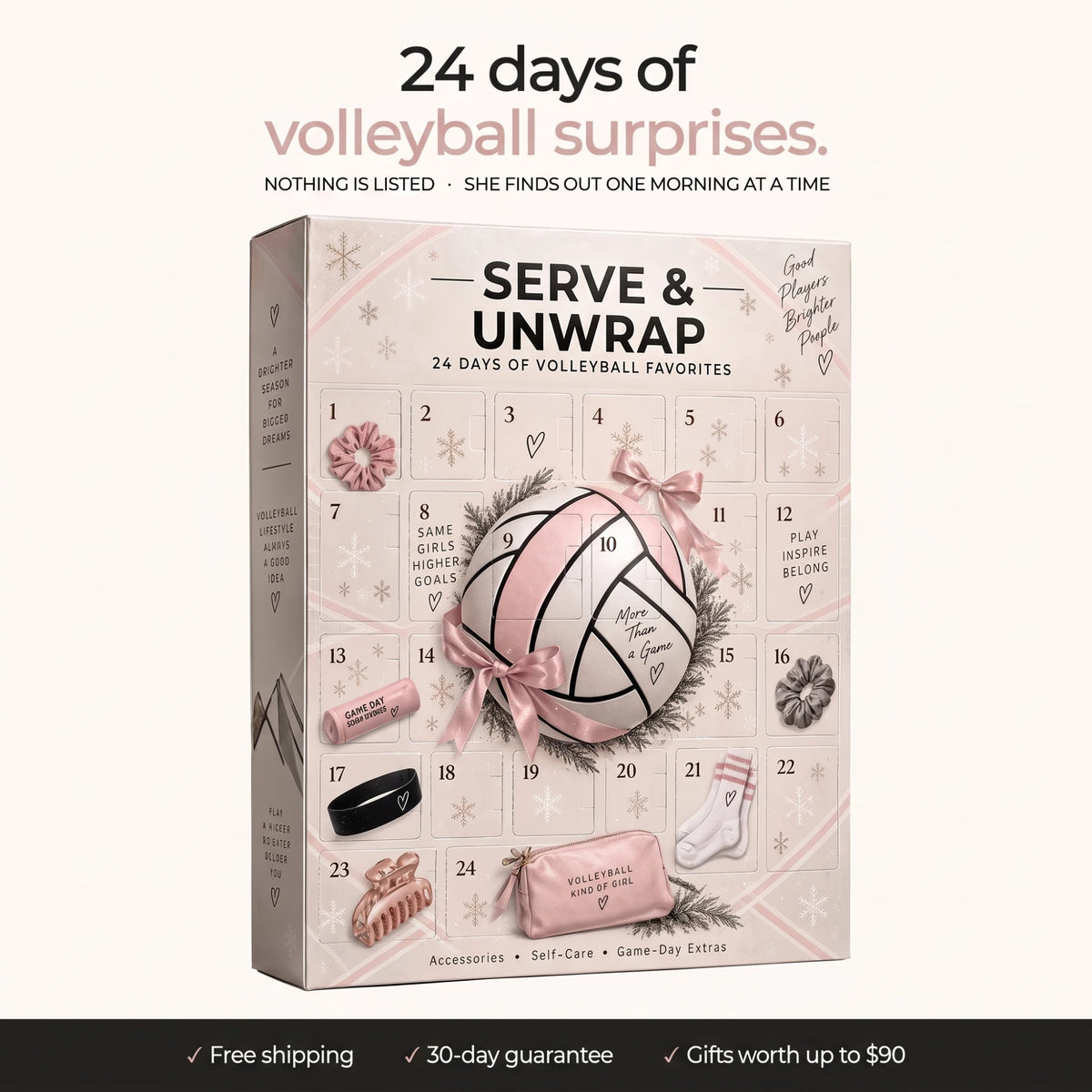 Serve & Unwrap volleyball advent calendar box with 24 numbered doors