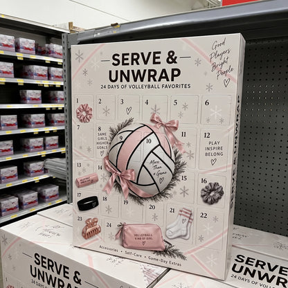 Serve & Unwrap volleyball advent calendar on a store shelf